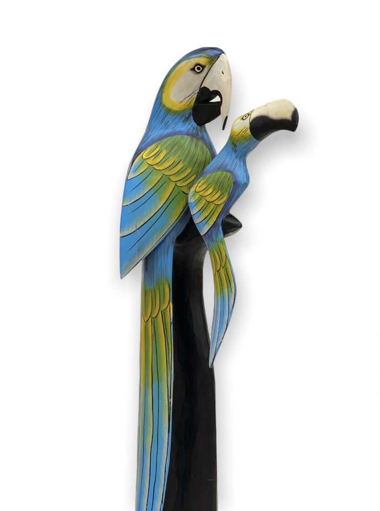 DanDiBo Deko Figur Papagei 2er Nr.36 Vogel aus Holz Skulptur Blau Gelb 98 cm Holzvogel Handgeschnitzt Stehend Tierfigur Schnitzskulptur
