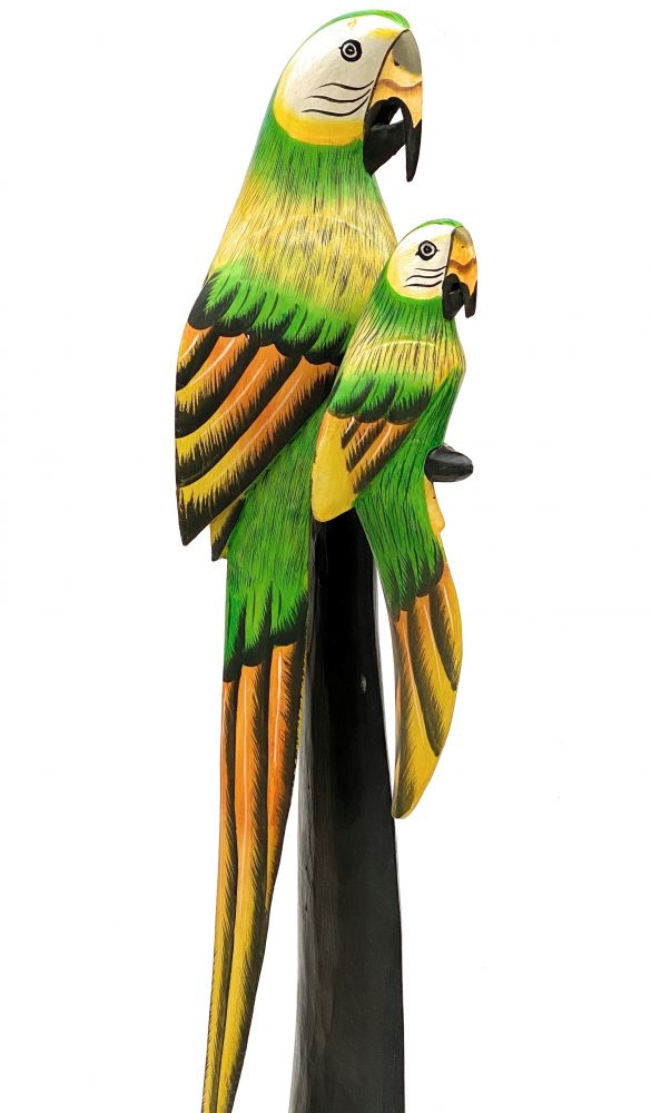 DanDiBo Deko Figur Papagei 2er Nr.41 Vogel aus Holz Skulptur Orange Grün 100 cm Holzvogel Handgeschnitzt Stehend Tierfigur Schnitzskulptur