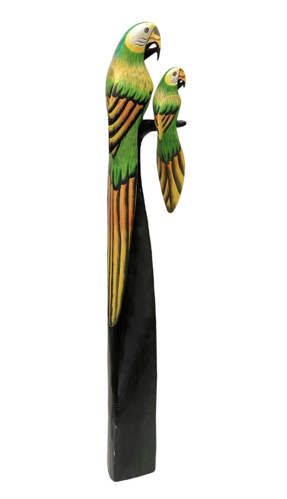 DanDiBo Deko Figur Papagei 2er Nr.41 Vogel aus Holz Skulptur Orange Grün 100 cm Holzvogel Handgeschnitzt Stehend Tierfigur Schnitzskulptur