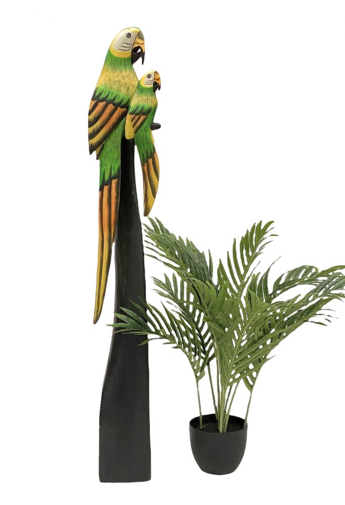 DanDiBo Deko Figur Papagei 2er Nr.41 Vogel aus Holz Skulptur Orange Grün 100 cm Holzvogel Handgeschnitzt Stehend Tierfigur Schnitzskulptur