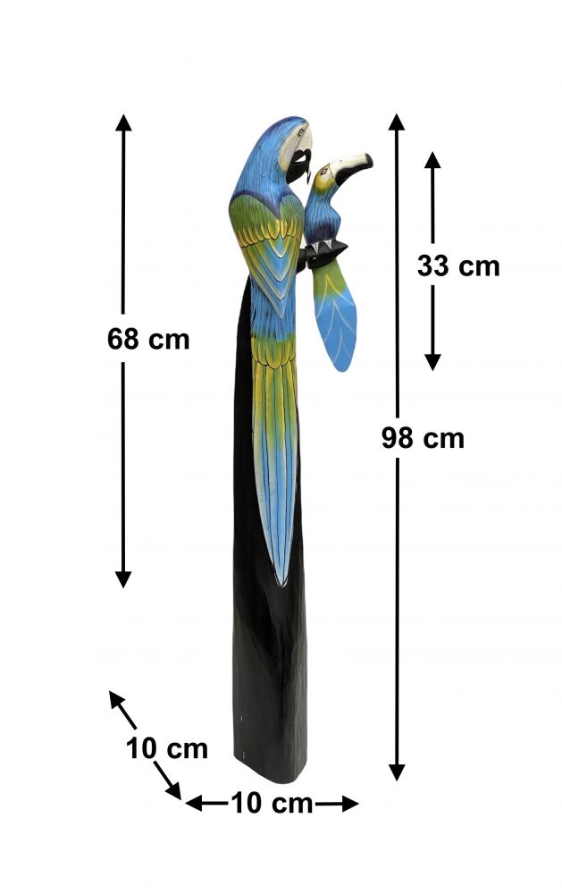 DanDiBo Deko Figur Papagei 2er Nr.45 Vogel aus Holz Skulptur Blau Gelb 98 cm Holzvogel Handgeschnitzt Stehend Tierfigur Schnitzskulptur