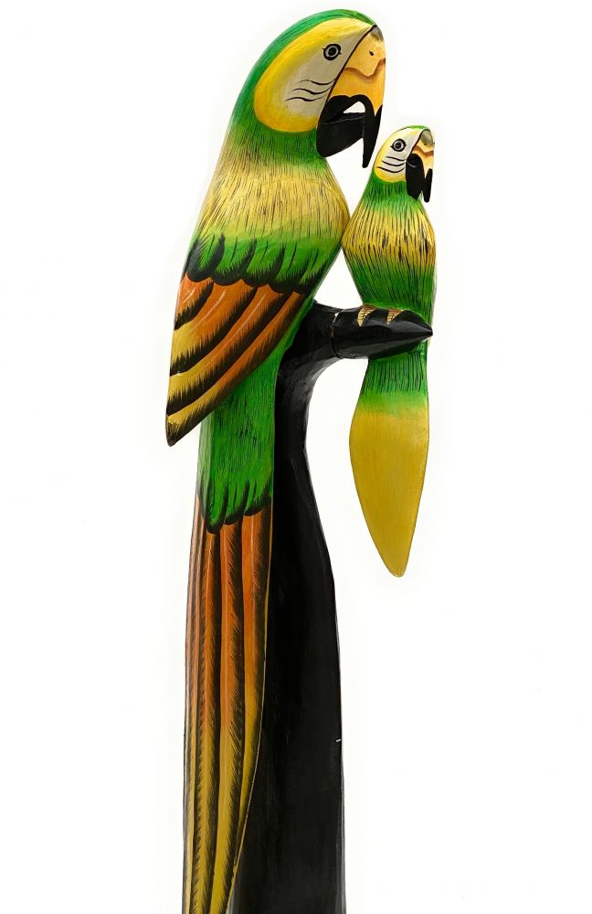DanDiBo Deko Figur Papagei 2er Nr.47 Vogel aus Holz Skulptur grün Gelb 100 cm Holzvogel Handgeschnitzt Stehend Tierfigur Schnitzskulptur