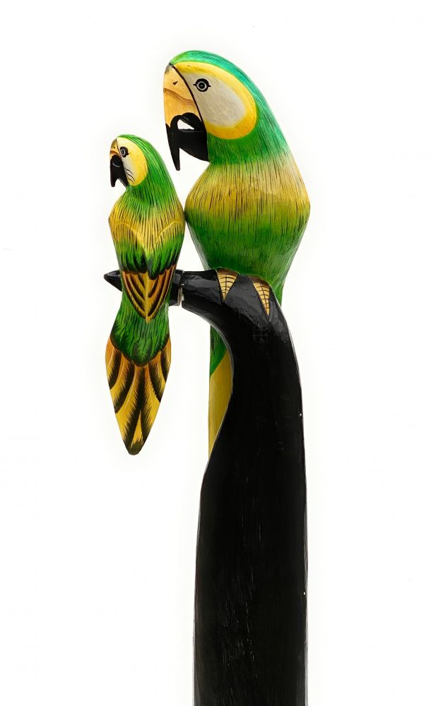 DanDiBo Deko Figur Papagei 2er Nr.47 Vogel aus Holz Skulptur grün Gelb 100 cm Holzvogel Handgeschnitzt Stehend Tierfigur Schnitzskulptur