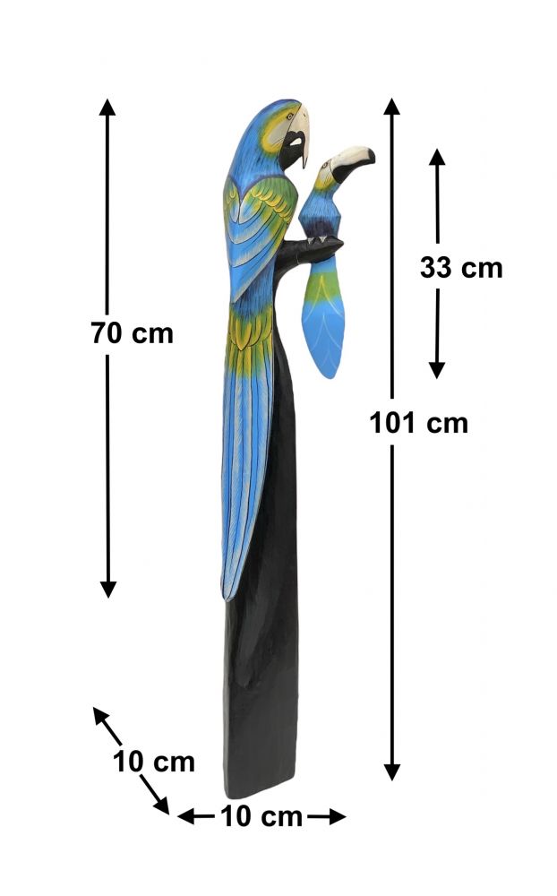 DanDiBo Deko Figur Papagei 2er Nr.48 Vogel aus Holz Skulptur Blau Gelb 101 cm Holzvogel Handgeschnitzt Stehend Tierfigur Schnitzskulptur