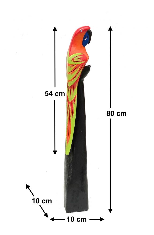 DanDiBo Deko Figur Papagei Nr.10 Vogel aus Holz Skulptur Rot Gelb 80 cm Holzvogel Handgeschnitzt Stehend Tierfigur Schnitzskulptur