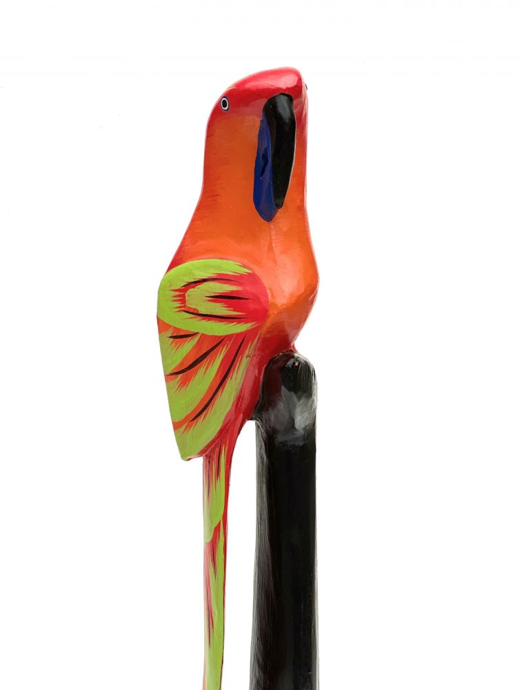 DanDiBo Deko Figur Papagei Nr.10 Vogel aus Holz Skulptur Rot Gelb 80 cm Holzvogel Handgeschnitzt Stehend Tierfigur Schnitzskulptur
