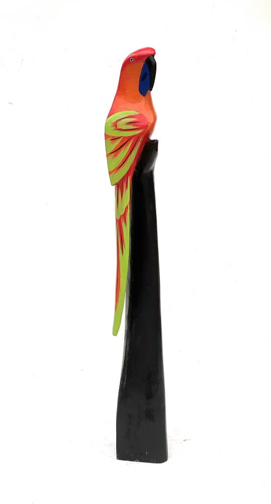 DanDiBo Deko Figur Papagei Nr.10 Vogel aus Holz Skulptur Rot Gelb 80 cm Holzvogel Handgeschnitzt Stehend Tierfigur Schnitzskulptur
