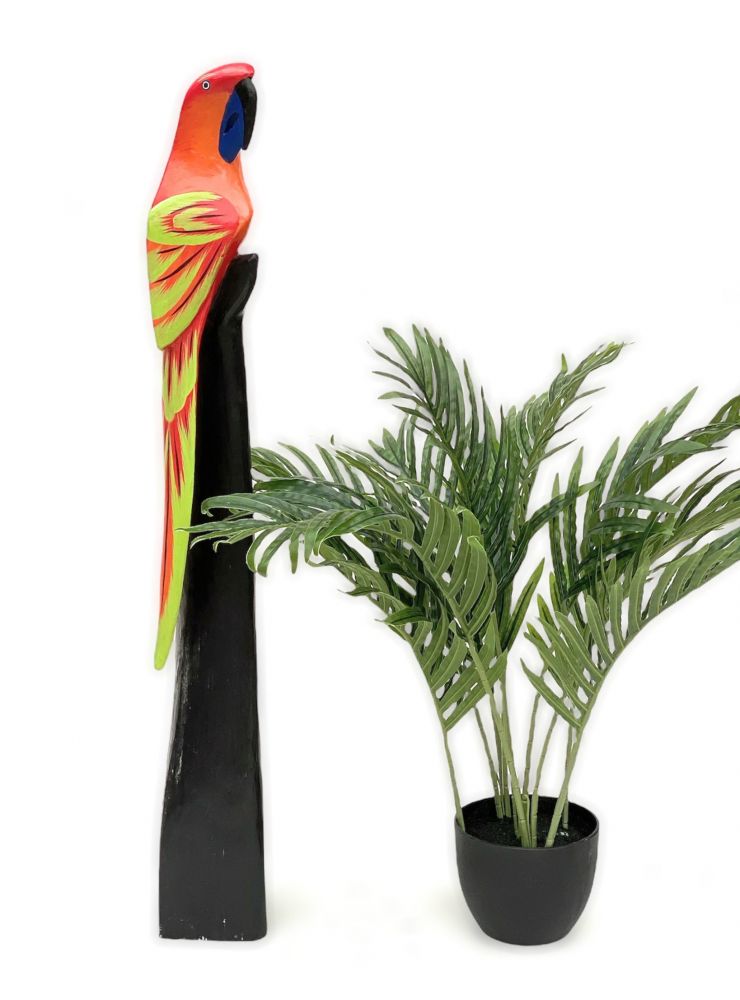 DanDiBo Deko Figur Papagei Nr.10 Vogel aus Holz Skulptur Rot Gelb 80 cm Holzvogel Handgeschnitzt Stehend Tierfigur Schnitzskulptur