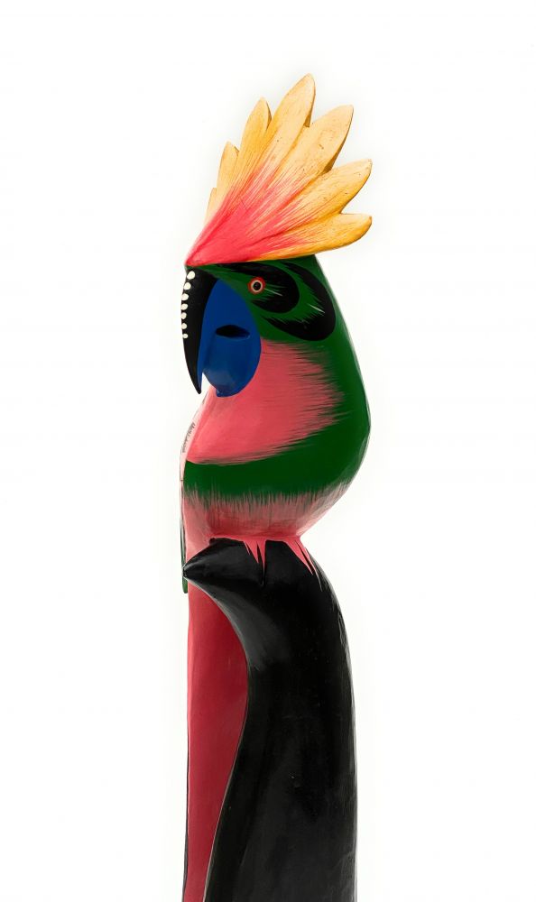 DanDiBo Deko Figur Papagei Nr.11 Vogel aus Holz Skulptur Grün Rosa 80 cm Holzvogel Handgeschnitzt Stehend Tierfigur Schnitzskulptur