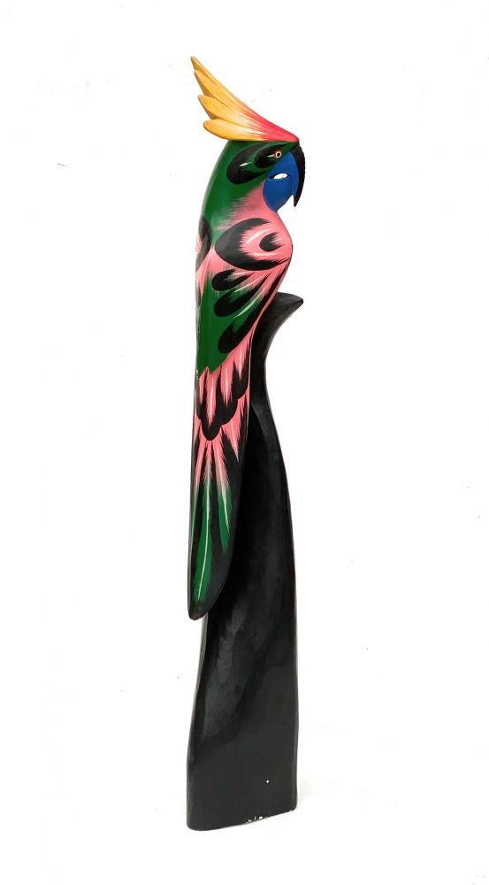 DanDiBo Deko Figur Papagei Nr.11 Vogel aus Holz Skulptur Grün Rosa 80 cm Holzvogel Handgeschnitzt Stehend Tierfigur Schnitzskulptur