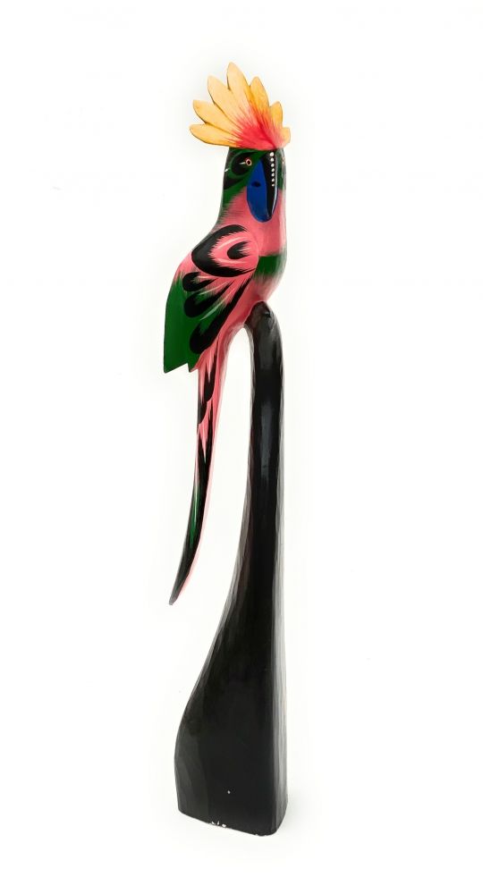 DanDiBo Deko Figur Papagei Nr.11 Vogel aus Holz Skulptur Grün Rosa 80 cm Holzvogel Handgeschnitzt Stehend Tierfigur Schnitzskulptur