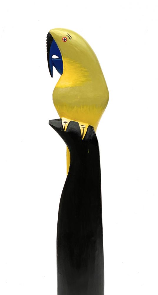 DanDiBo Deko Figur Papagei Nr.12 Vogel aus Holz Skulptur Gelb Rot 80 cm Holzvogel Handgeschnitzt Stehend Tierfigur Schnitzskulptur