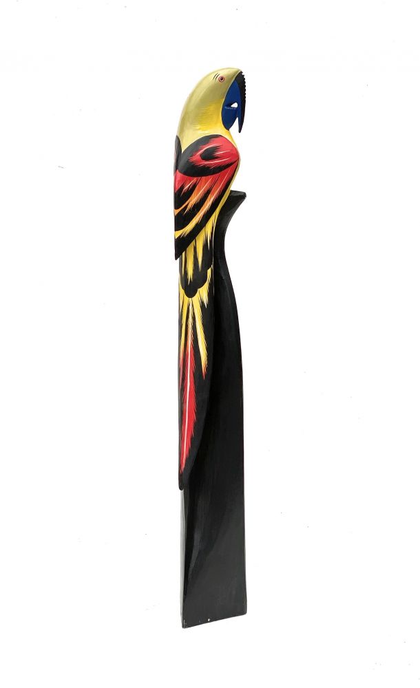 DanDiBo Deko Figur Papagei Nr.12 Vogel aus Holz Skulptur Gelb Rot 80 cm Holzvogel Handgeschnitzt Stehend Tierfigur Schnitzskulptur