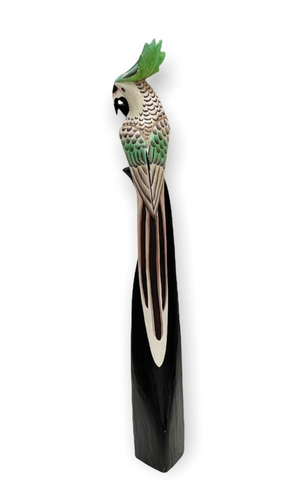 DanDiBo Deko Figur Papagei Nr.30 Vogel aus Holz Skulptur Grün Creme 80 cm Holzvogel Handgeschnitzt Stehend Tierfigur Schnitzskulptur
