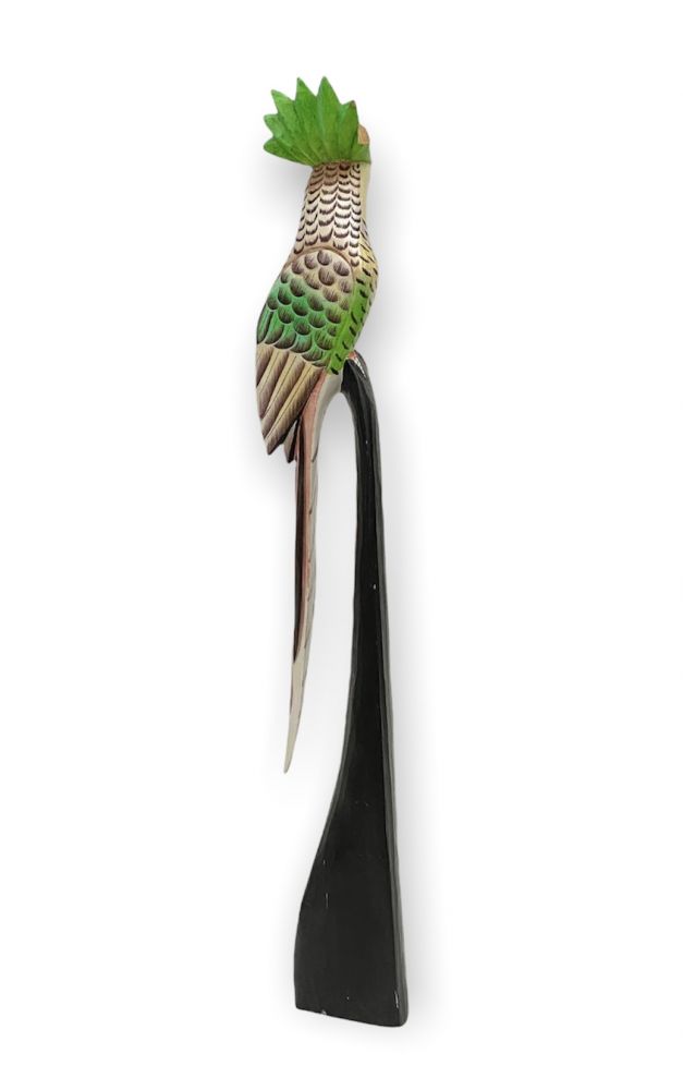 DanDiBo Deko Figur Papagei Nr.30 Vogel aus Holz Skulptur Grün Creme 80 cm Holzvogel Handgeschnitzt Stehend Tierfigur Schnitzskulptur
