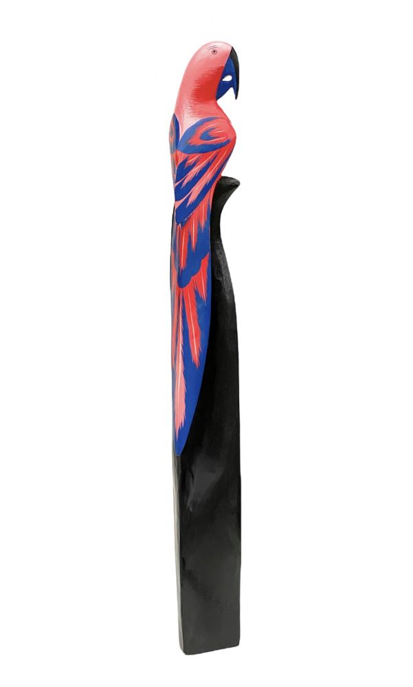 DanDiBo Deko Figur Papagei Nr.37 Vogel aus Holz Skulptur Rosa Blau 103 cm Holzvogel Handgeschnitzt Stehend Tierfigur Schnitzskulptur