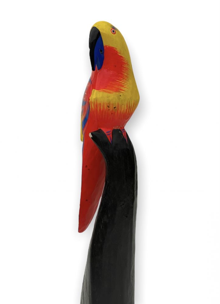 DanDiBo Deko Figur Papagei Nr.54 Vogel aus Holz Skulptur Gelb Rot 50 cm Holzvogel Handgeschnitzt Stehend Tierfigur Schnitzskulptur