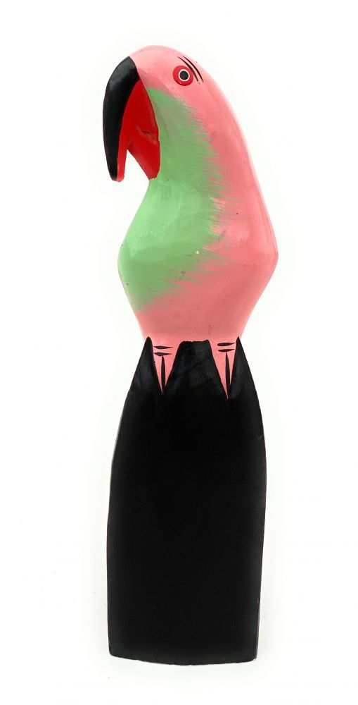DanDiBo Deko Figur Papagei Nr.56 Vogel aus Holz Skulptur Rosa 28 cm Holzvogel Handgeschnitzt Stehend Tierfigur Schnitzskulptur