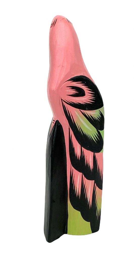 DanDiBo Deko Figur Papagei Nr.56 Vogel aus Holz Skulptur Rosa 28 cm Holzvogel Handgeschnitzt Stehend Tierfigur Schnitzskulptur