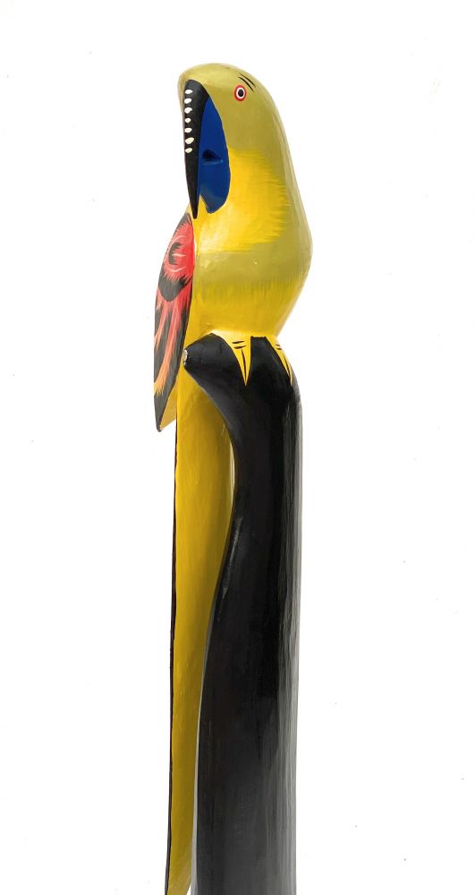 DanDiBo Deko Figur Papagei Nr.8 Vogel aus Holz Skulptur Gelb Schwarz 80 cm Holzvogel Handgeschnitzt Stehend Tierfigur Schnitzskulptur