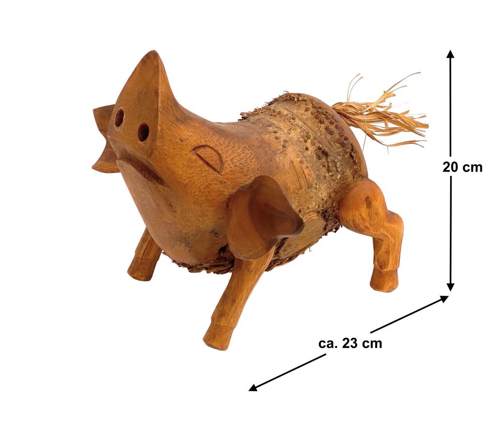 DanDiBo Deko Figur Schwein Nr.60 Schweinchen aus Holz Skulptur Braun 20 cm Holzdekoration Handgeschnitzt Stehend Tierfigur Schnitzskulptur