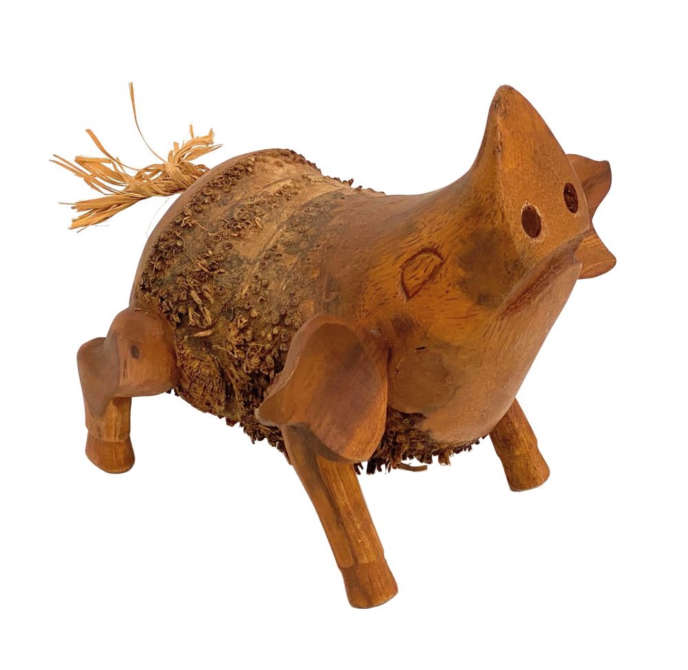 DanDiBo Deko Figur Schwein Nr.60 Schweinchen aus Holz Skulptur Braun 20 cm Holzdekoration Handgeschnitzt Stehend Tierfigur Schnitzskulptur