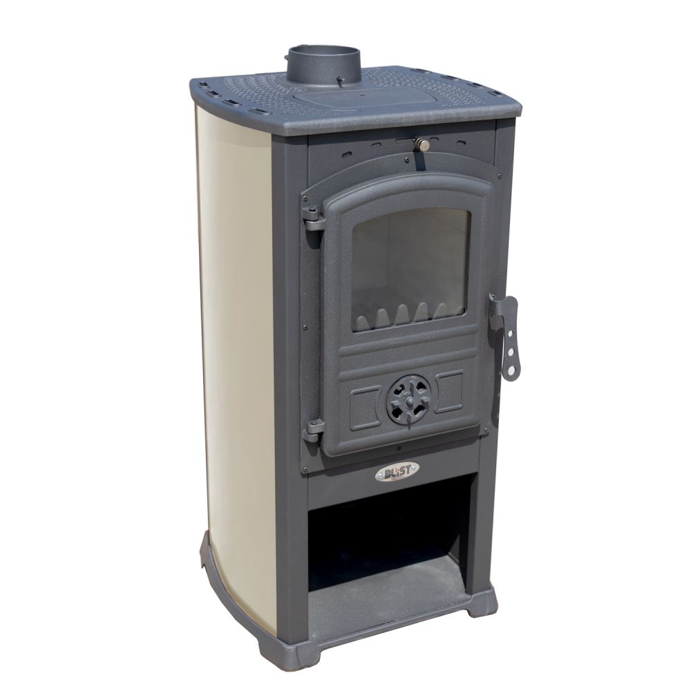 Kaminofen Beige Holzofen 7,2 kW Kamin Zar Ofen Dauerbrandofen Werkstattofen Schwedenofen Hüttenofen Heizofen