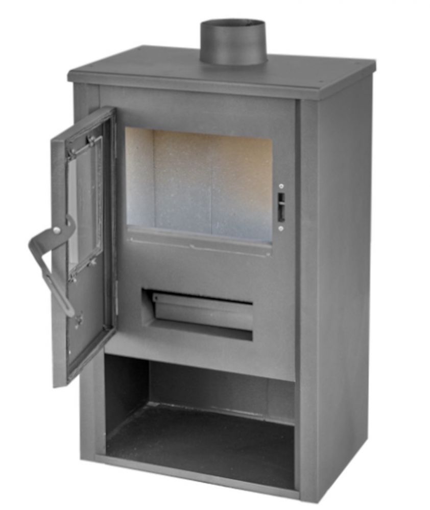Kaminofen Grau Holzofen 9,7 kW Kamin B1 Ofen Dauerbrandofen Werkstattofen Schwedenofen Hüttenofen Heizofen