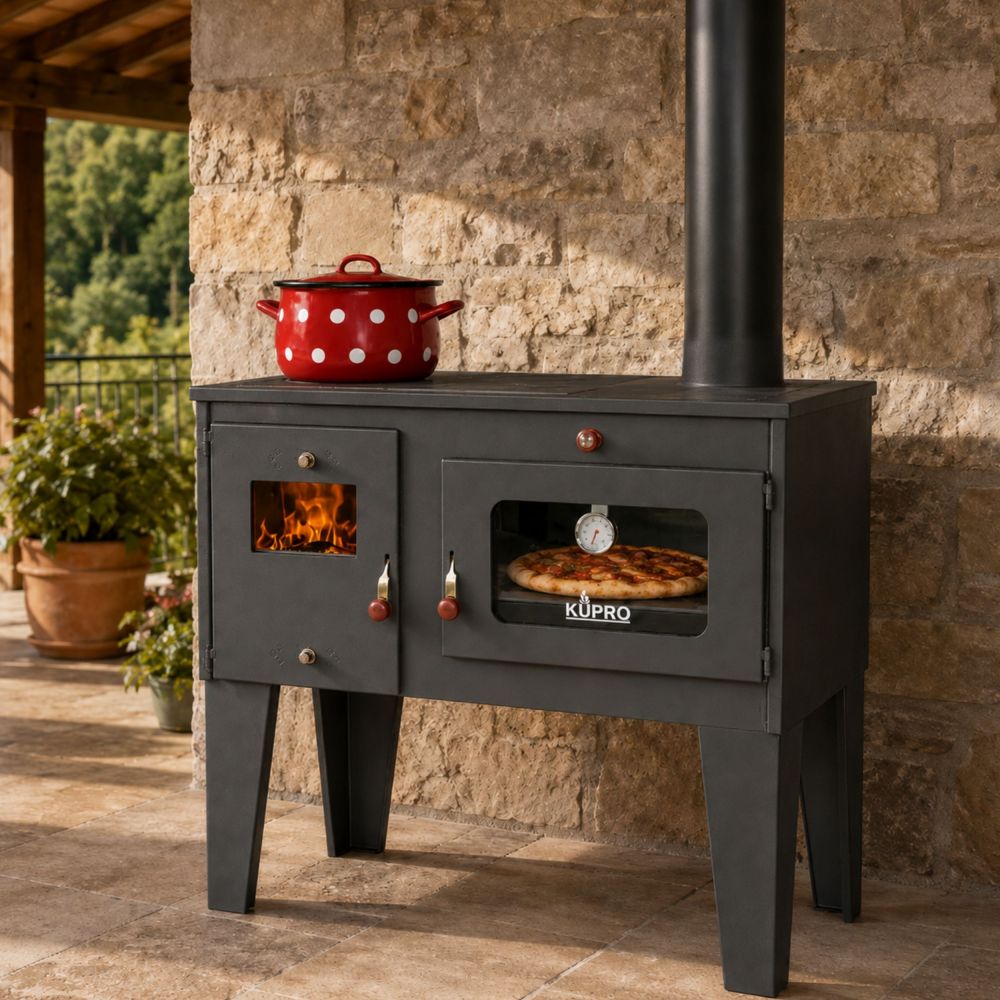 EEK A Wood-burning stove with baking compartment and hob Alegra 93894 6 kW Fireplace Multiple occupancy wood-burning stove Oven Wood-burning cooker Kitchen hob Cooking plate Kitchen oven