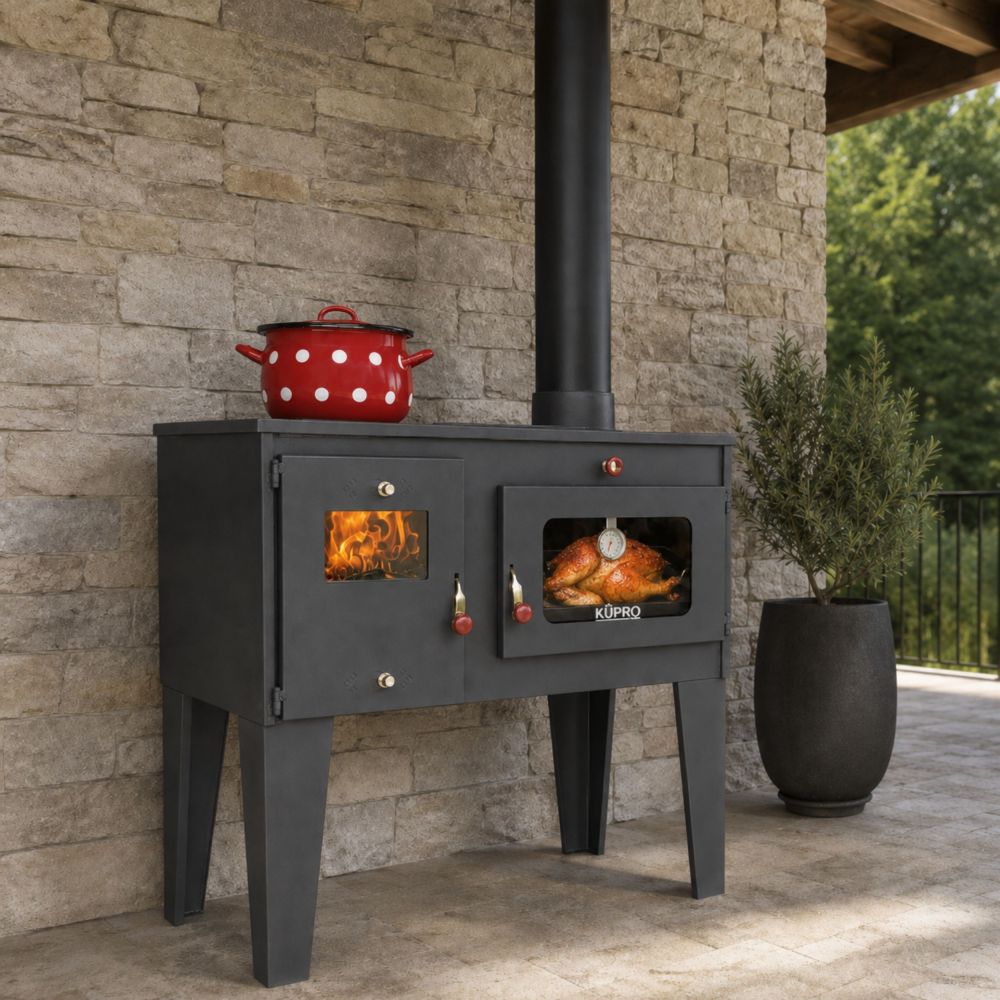 EEK A Wood-burning stove with baking compartment and hob Alegra 93894 6 kW Fireplace Multiple occupancy wood-burning stove Oven Wood-burning cooker Kitchen hob Cooking plate Kitchen oven
