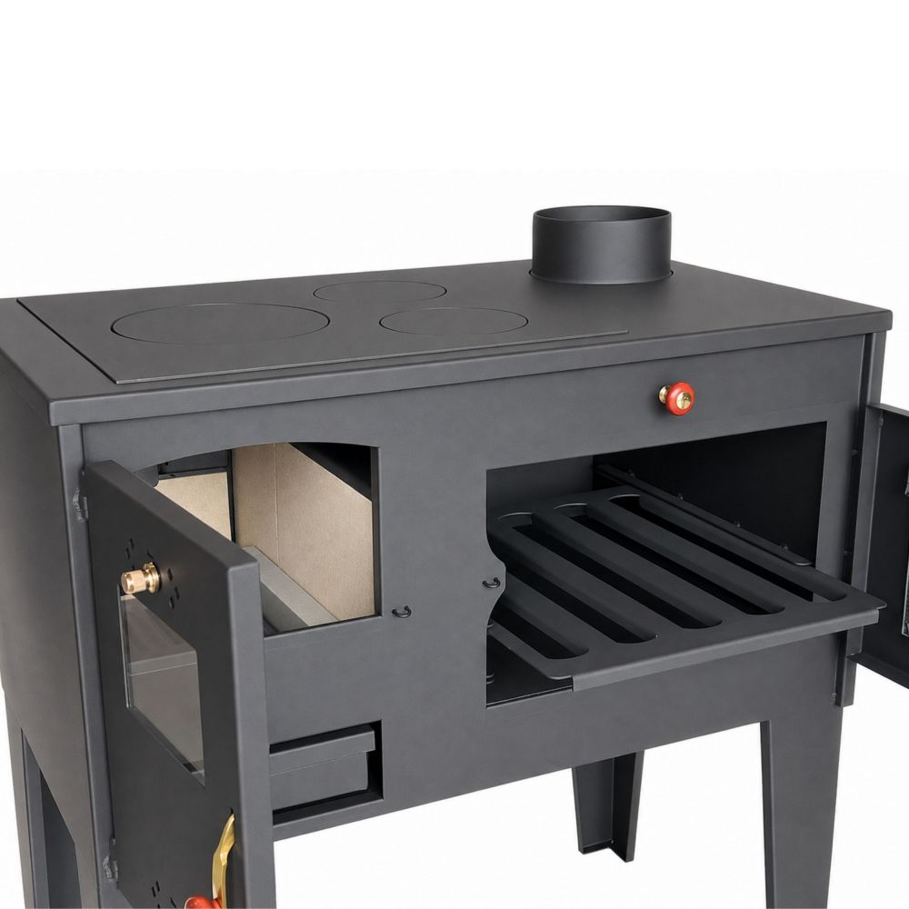 EEK A Wood-burning stove with baking compartment and hob Alegra 93894 6 kW Fireplace Multiple occupancy wood-burning stove Oven Wood-burning cooker Kitchen hob Cooking plate Kitchen oven