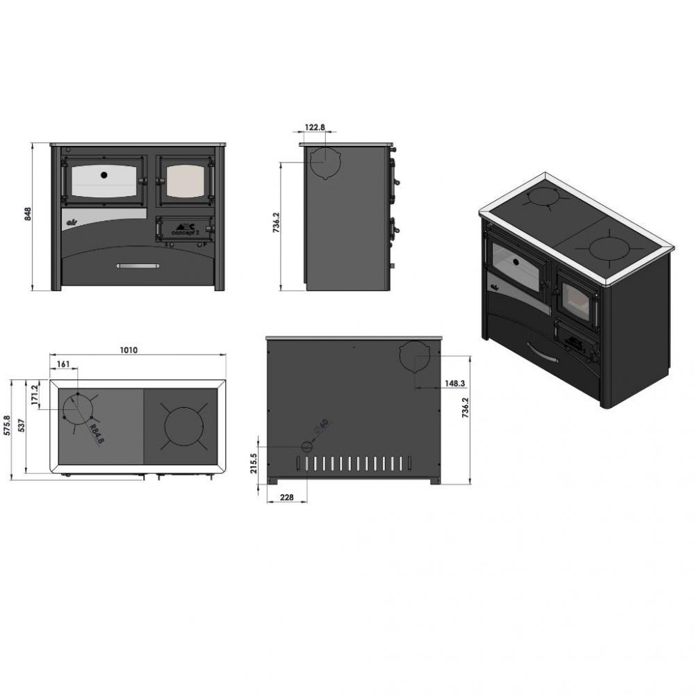 EEK A Kaminofen mit Backfach und Herdplatte ABC Concept 2 Air Links Mehrfachbelegung Holzofen 11,6 kW Kamin Ofen Holz Werkstattofen Schwedenofen Hüttenofen Heizofen Holzofen