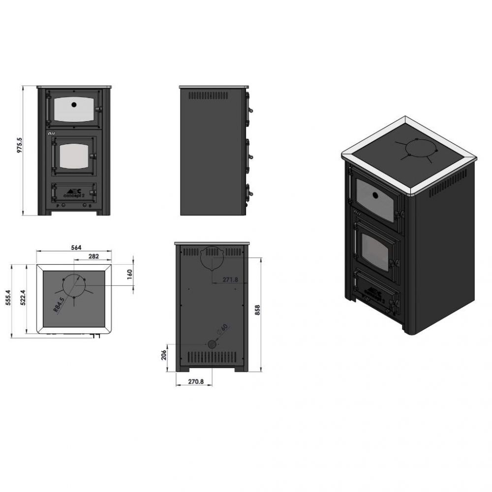 EEK A fireplace stove with baking compartment and stovetop ABC Concept 2 Air Mini multi-use wood-burning stove 10 kW fireplace stove wood workshop stove Swedish stove cabin stove heating stove wood stove