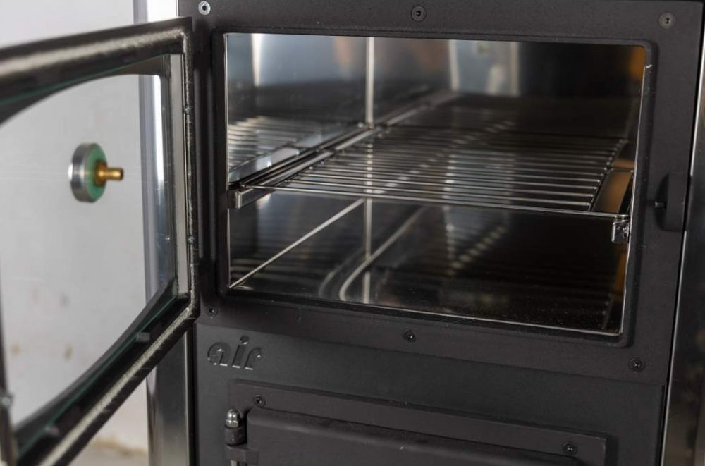 EEK A fireplace stove with baking compartment and stovetop ABC Concept 2 Air Mini multi-use wood-burning stove 10 kW fireplace stove wood workshop stove Swedish stove cabin stove heating stove wood stove