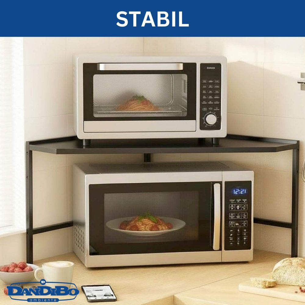 DanDiBo Eckregal Küche Arbeitsplatte Küchenregal 72x72 cm Mikrowellenregal Schwarz 2 Stufig 96688 Mikrowellen Regal Ecke