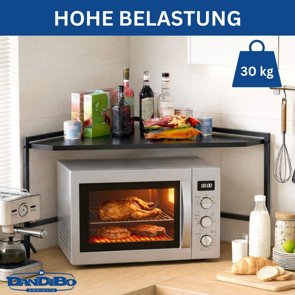 DanDiBo Eckregal Küche Arbeitsplatte Küchenregal 72x72 cm Mikrowellenregal Schwarz 2 Stufig 96688 Mikrowellen Regal Ecke