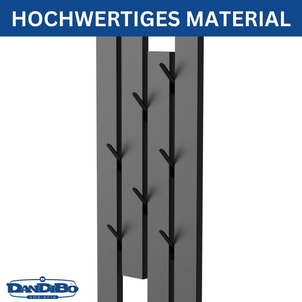 DanDiBo Garderobe Wand Schwarz Metall 96642 Wandgarderobe mit 8 Haken Schmal Flurgarderobe Modern Hakenleiste Garderobenhaken