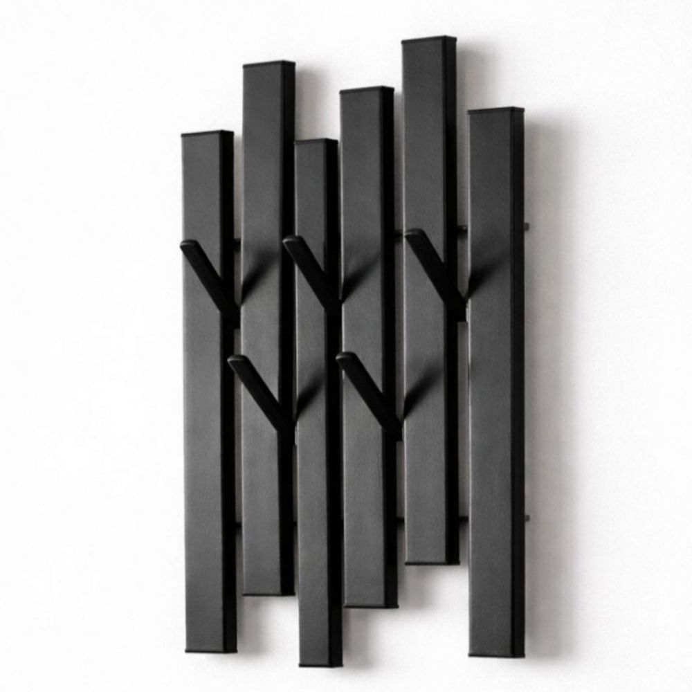 DanDiBo Garderobe Wand Schwarz Metall 96739 Wandgarderobe mit 5 Haken Schmal Garderobenpaneel Flurgarderobe Modern Hakenleiste Garderobenhaken