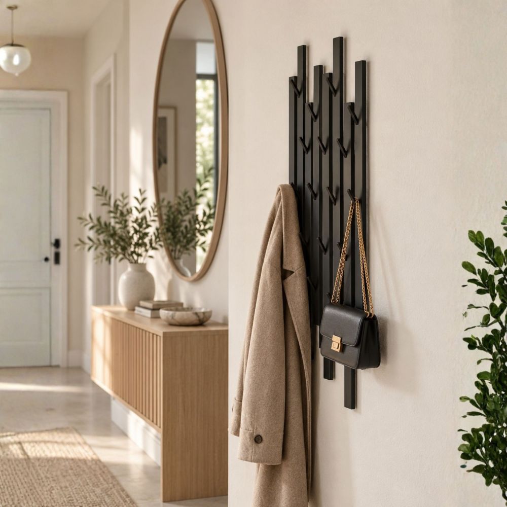 DanDiBo Garderobe Wand Schwarz Metall 96612 / 96782 Wandgarderobe mit 18 Haken Schmal Flurgarderobe Modern Hakenleiste Garderobenhaken