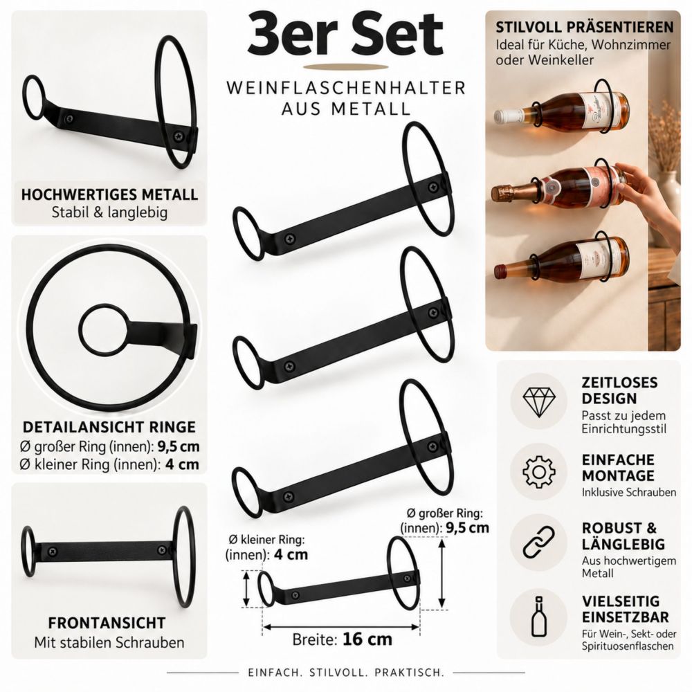 DanDiBo Weinregal Wand Metall Schwarz 3er Set 96783 Flaschenregal Schmal Hängend Wine Rack Weinhalter Weinregale Klein Weinflaschenregal Weinflaschenhalter