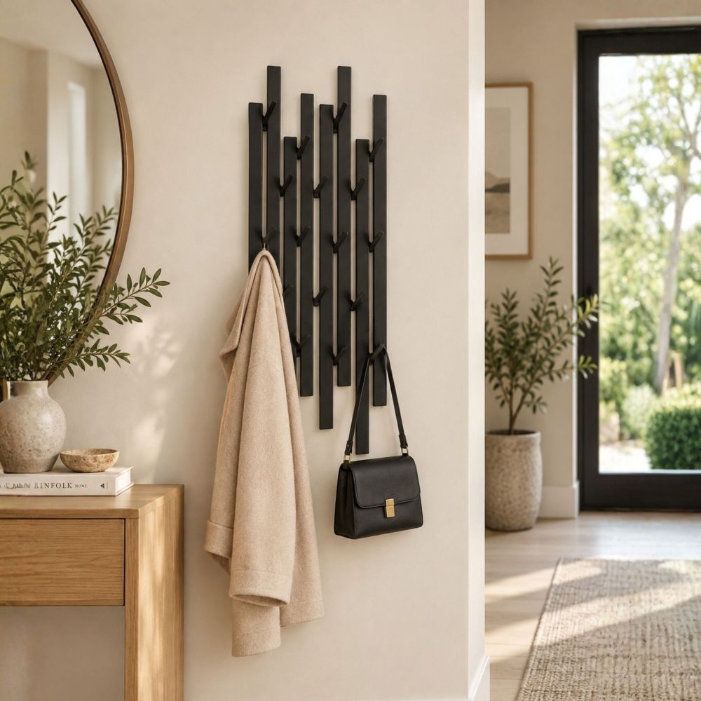 DanDiBo Garderobe Wand Schwarz Metall 96612 / 96782 Wandgarderobe mit 18 Haken Schmal Flurgarderobe Modern Hakenleiste Garderobenhaken