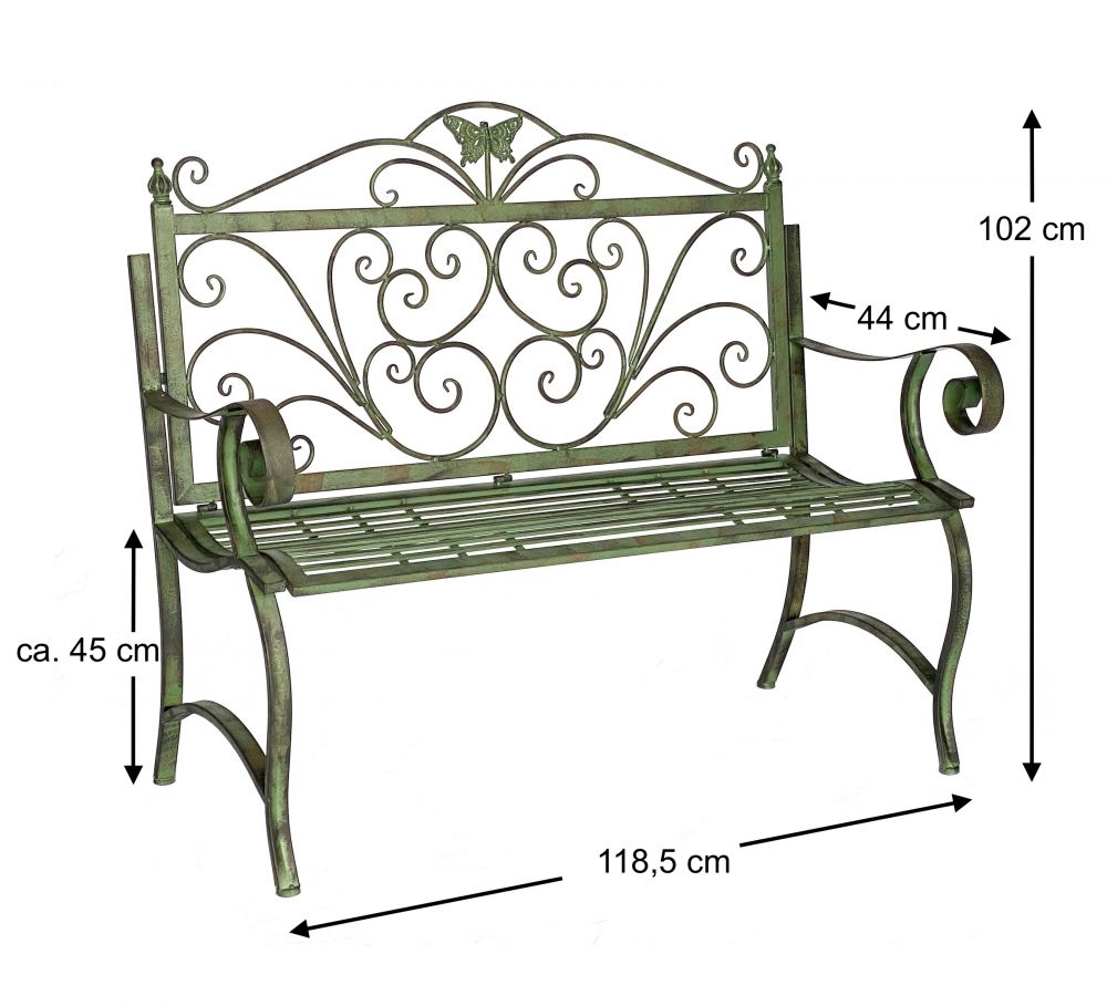 DanDiBo Gartenbank Metall Wetterfest Patina Grün 120 cm 2 Sitzer Sitzbank 96021 Parkbank Eisen Garten