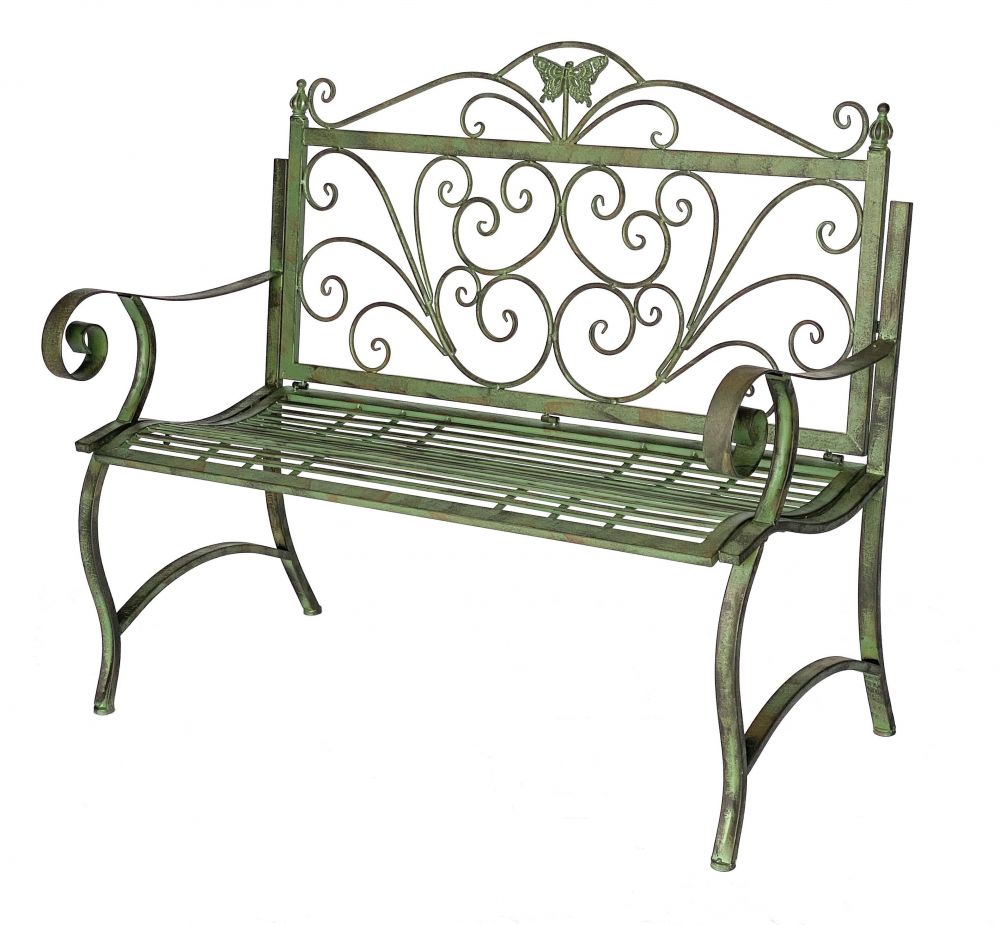 DanDiBo Gartenbank Metall Wetterfest Patina Grün 120 cm 2 Sitzer Sitzbank 96021 Parkbank Eisen Garten
