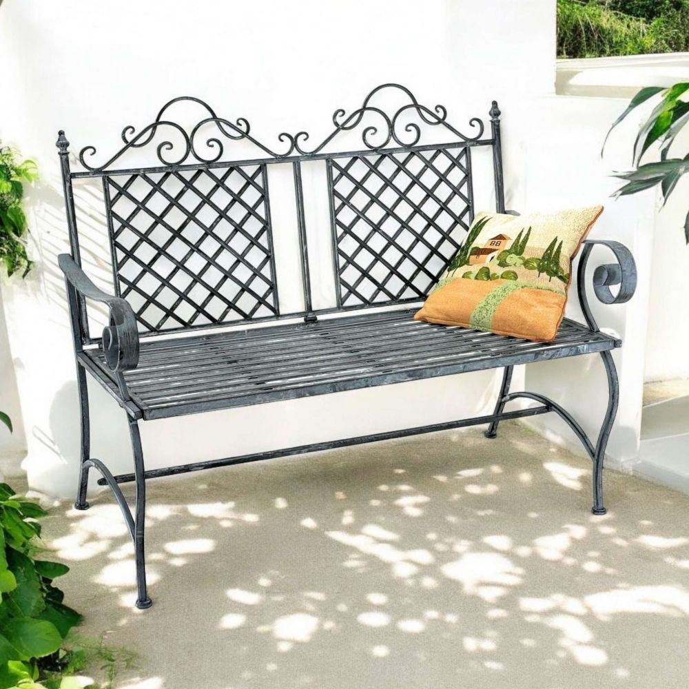 DanDiBo Garden Bench Weatherproof 2 Seater Metal Grey 120 cm 96592 Bench Iron Bench Garden Antique Park Bench
