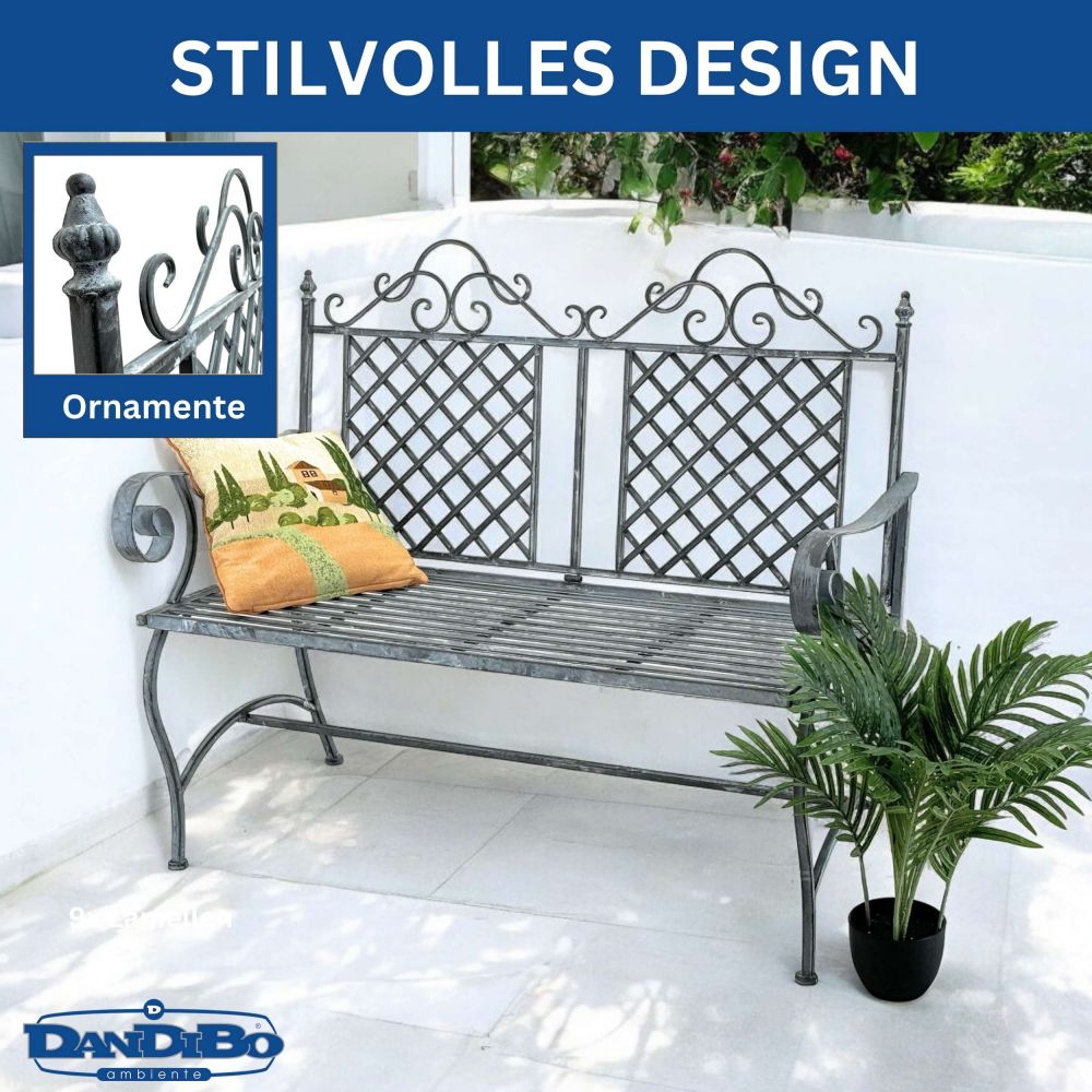 DanDiBo Garden Bench Weatherproof 2 Seater Metal Grey 120 cm 96592 Bench Iron Bench Garden Antique Park Bench