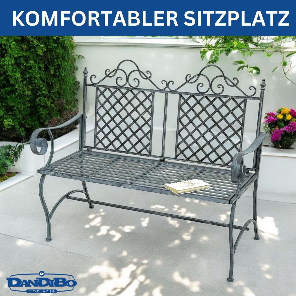DanDiBo Garden Bench Weatherproof 2 Seater Metal Grey 120 cm 96592 Bench Iron Bench Garden Antique Park Bench