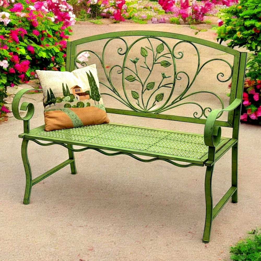 DanDiBo Gartenbank Wetterfest 2 Sitzer Metall Grün 110 cm 96593 Sitzbank Eisen Bank Garten Antik Parkbank