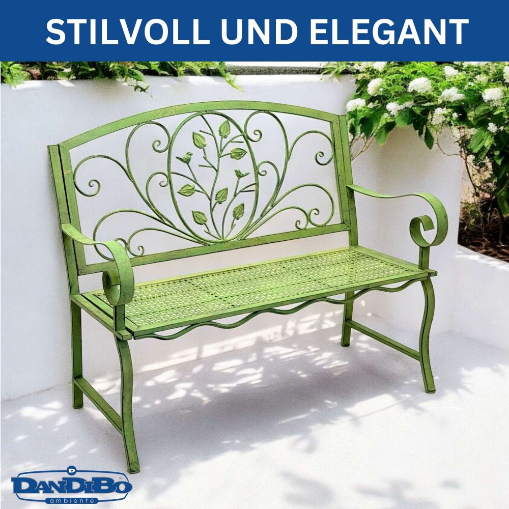DanDiBo Gartenbank Wetterfest 2 Sitzer Metall Grün 110 cm 96593 Sitzbank Eisen Bank Garten Antik Parkbank