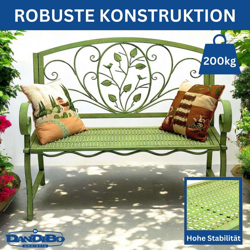 DanDiBo Gartenbank Wetterfest 2 Sitzer Metall Grün 110 cm 96593 Sitzbank Eisen Bank Garten Antik Parkbank