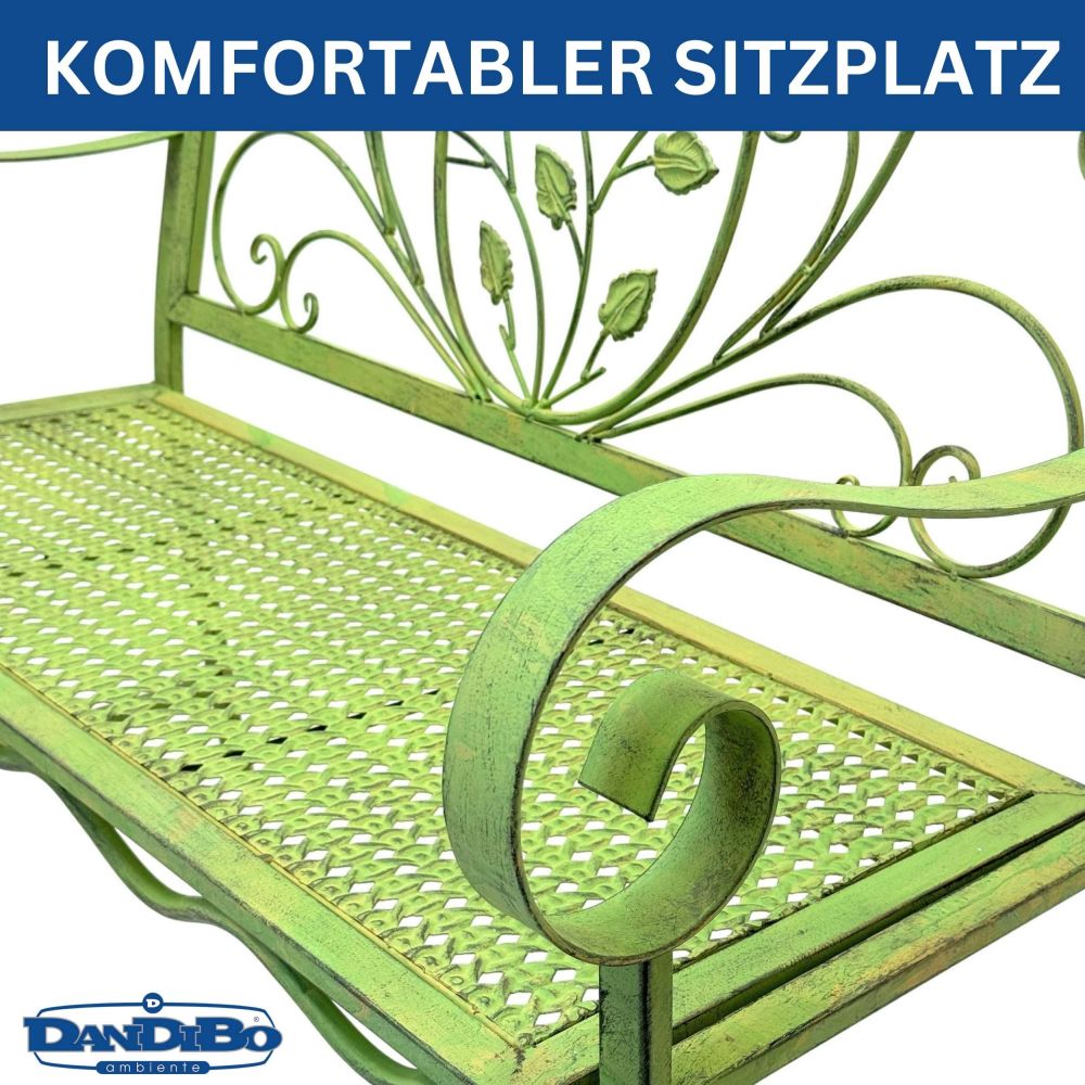 DanDiBo Gartenbank Wetterfest 2 Sitzer Metall Grün 110 cm 96593 Sitzbank Eisen Bank Garten Antik Parkbank